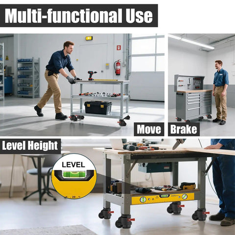 Four Pack Heavy Duty Leveling Casters Set With 580 Lb Capacity, Adjustable Height 0.2 In, 360 Degree Swivel, M12 And Half Inch Stems, Built For Workbenches, Machines, Equipment, And Heavy Furniture