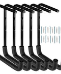 Six Pack Heavy Duty Overhead Garage Storage Hooks For Ceiling And Wall Mounts with screws, steel hooks with EVA sleeves, 11x13 inches.
