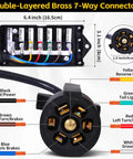 Built Tough 8 Ft 7 Way Trailer Wiring Kit Featuring Rock Solid Pure Copper Contacts And Weatherproof Junction Box, 7-way connector details.