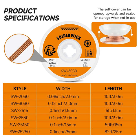 Pro Grade Desoldering Wick Braided Copper Solder Wick 10 Ft With Flux No Clean Soldering Wick Desolder Tool specifications
