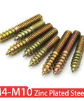Yellow Zinc Plated Dowel Screw Hanger Bolts Double Headed Self Tapping Fasteners M4x16mm for Wood Furniture
