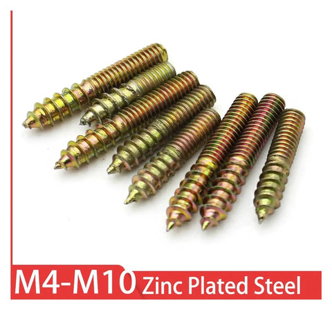 Yellow Zinc Plated Dowel Screw Hanger Bolts Double Headed Self Tapping Fasteners M4x16mm for Wood Furniture