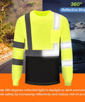 Fluorescent yellow shirt with reflective strips for night visibility. Six Pack High Visibility Long Sleeve Safety T Shirts For Men XL.
