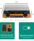 Electrohome Montrose Vinyl Record Player With Belt Drive Turntable And Audio-Technica Stylus, dimensions 15.75x12.68x4.8 inches, built-in preamp.