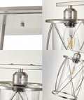 Close-up of 3 Light Clear Glass Cylinder Pendant Lights for Kitchen Island with brushed nickel and dual shade details.