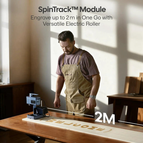 Slick Portable 10W Diode Laser Engraver And Cutter Machine With Spintrack Roller Bundle engraving on a wooden board.