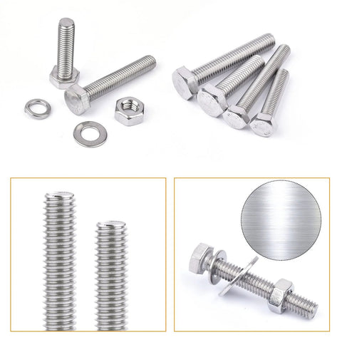 VIGRUE 304 stainless steel hex bolt set with nuts and washers, M6/M8/M10, 190 pcs (front/close-up views)
