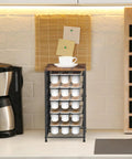 Five Tier Coffee Pod Storage Drawer For Keurig Pods Holds 90 Pods With Sliding Baskets, rustic wood top, in kitchen