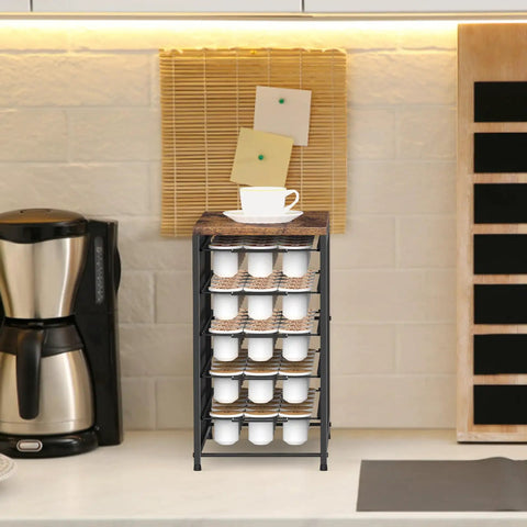 Five Tier Coffee Pod Storage Drawer For Keurig Pods Holds 90 Pods With Sliding Baskets, rustic wood top, in kitchen