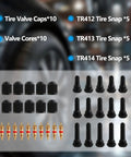 45 Pc Tire Valve Stem Core Removal Tool Kit with Dual Head Removers and Snap In Short Rubber Valves TR412 TR413 TR414
