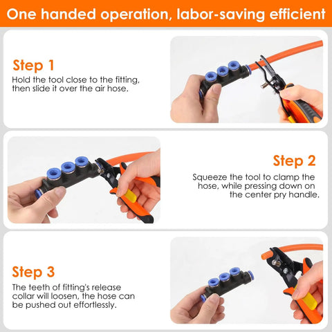 3 In 1 Angled Air Line Removal Pliers For Quick Release Of Push To Connect Pneumatic Fittings One Quarter To One Half Inch Your Go-To Tool For Auto Shop And DIY Air Hose Work, angled view