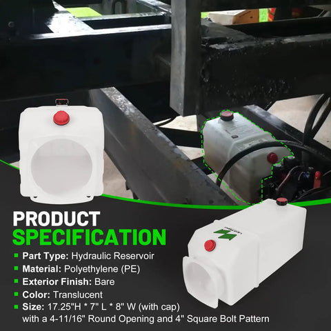 8 Quart Poly Power Unit Hydraulic Fluid Reservoir Tank For Hydraulic Systems, Heavy Duty Compatible With Dump Trucks Trailers RVs And Boats