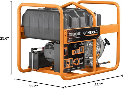 5000-Watt Diesel Portable Generator With Steel Frame And Lift Eye, visible dimensions, emergency backup power, rugged design
