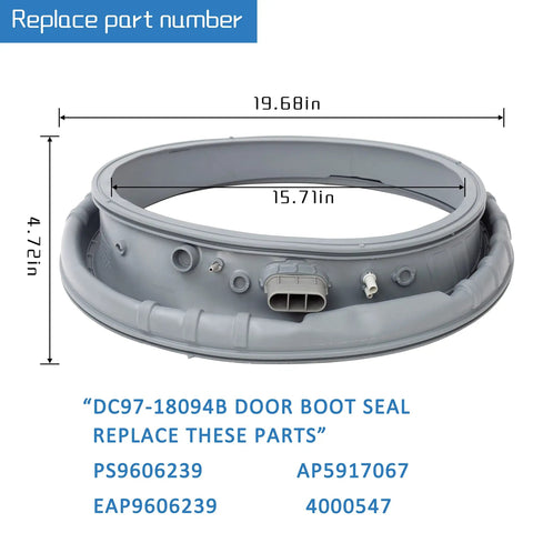 Washer Door Boot Seal Replacement DC97-18094B with part dimensions for Samsung Front Load Washers.