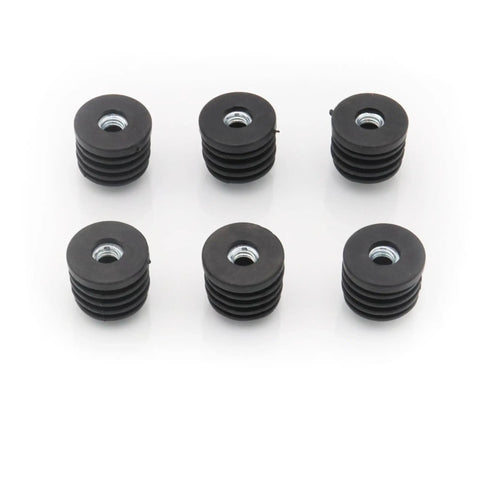 Six Pack 1.1 Inch Thread Tube Plugs With M8 Screw Holes, Black Plastic Round Nut Furniture Leg Plugs For Casters, Adjustable Height, Durable