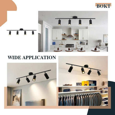 Matte Black 4 Light LED Track Lighting Kit With Adjustable Heads Modern Flush Mount Ceiling Spotlight in various room settings