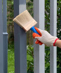 Using 5 inch brush from Three Pack Deck Stain Brush Set 4 Inch 5 Inch 6 Inch For Faster Coverage With Threaded Handles on fence