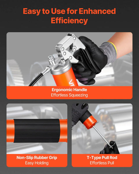 Heavy Duty 8000 PSI Grease Gun Kit With Pistol Grip, 14 Oz Capacity, 18 Inch Flex Hose, and ergonomic handle in use
