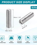 Grub Screws Set M8-1.25 X 30mm, 304 Stainless Steel Cup Point Allen Head Screws detailed view with dimensions and features.