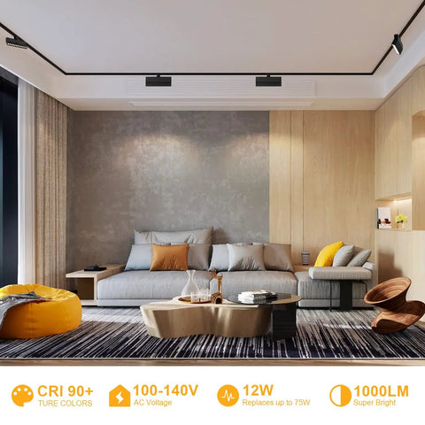 Living room with Dope 3 Color Dimmable LED Track Lighting Heads H Type Bright Track Light Fixtures For Kitchen, Wall Art, Shop, 12W