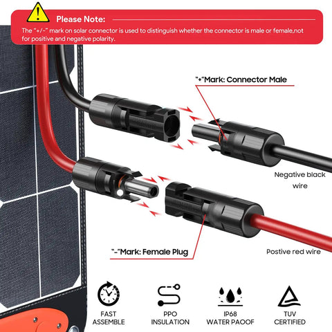 16 Ft Solar To XT60i Charging Cable Extension For RC Drones And Solar Generators, showing connector male and female plugs