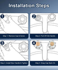 Four Pack Crystal Clear Acrylic Shower Knob Replacement Handles For Delta Delex Peerless Bath And Bathtub Faucets With D Stem Valves Easy Install Repair Kit Includes Mounting Screws For Hot Cold Water Fixups. Installation steps diagram