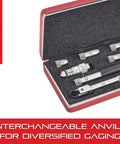 Tubular Inside Micrometer Set With Case For Quick Reading Figures, Hardened Anvils, Interchangeable Ground Tips, 1.5 To 8 In Range, 0.001 In Graduation, Heavy-Duty Tool That Delivers Fast, Accurate Internal Measurements, open case
