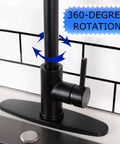 Hella Sweet Matte Black Kitchen Faucet With Single Handle And Buttery Pull Down Sprayer Solid Stainless Steel features 360-degree rotation.