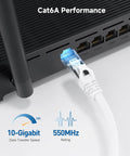 10Gbps Snagless Shielded Cat6a Ethernet Cable 10ft White Built For Lightning Fast Home Office Networks connected to router