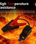 Straight Shot EC5 Replacement Cable For Portable Jump Starters 10 AWG with red and black clamps against a fiery background.