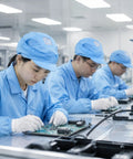 Five Pack Blue Anti Static Caps Featuring Breathable Mesh Panels And Reliable Dust Blocking Defense For Cleanrooms Laboratories And Industrial Shop Grind Heavy Duty Headwear Engineered To Keep You Cool And Confident On The Daily worn by workers assembling electronics.