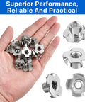 100 Pack One Quarter Twenty T Nuts Stainless Steel 304 Four Prong Tee Nuts for Woodworking Cabinets and Furniture