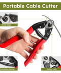 Hand holding cutter for Beefy 316 Stainless Steel Cable 500 Ft One Eighth Inch Aircraft Wire Rope For Deck Railing Kit And DIY Balustrades 7x7 Strand Construction Includes Cutter
