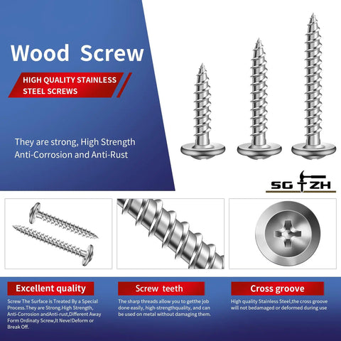 Number 8 X 1-1/4 Wood Screws 500 Piece Pack 410 Stainless Steel Truss Head Fasteners Self Tapping Antirust Heavy Duty Hardware For Woodworking And Diy Rock Solid Reliability That Simply Knocks It Out Of The Park On Every Big Build Today showing truss head design and grooves.