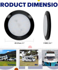 Durable Dimmable 5 Inch Black Round 12V RV Ceiling Light with Surface Mount LED Fixture dimensions and application images