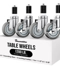 4-Inch Table Casters Set Of 4 With Expanding Stem Stainless Steel Locking Non Marring Rubber Wheels For Kitchen Prep Tables
