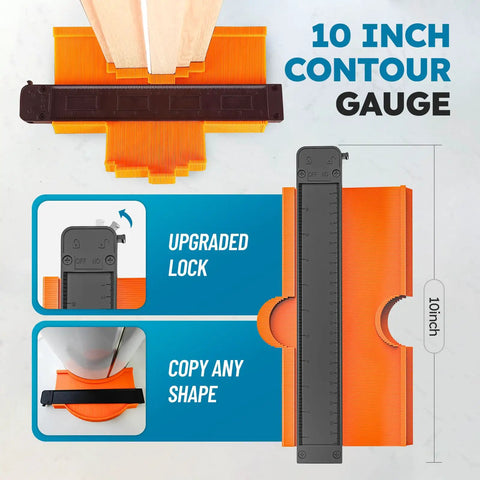 10 inch contour gauge with upgraded lock from Universal Floor Installation Kit With Tapping Block Double Sided Notches Contour Gauge Pull Bar 40 Pieces Spacers And Rubber Mallet Pro Grade 5 In 1 Tool Set For Vinyl Plank And Laminate Flooring