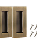 Recessed Pocket Door Pulls 4 Inch Vintage Bronze Stainless Steel Handles Set with screws, front view