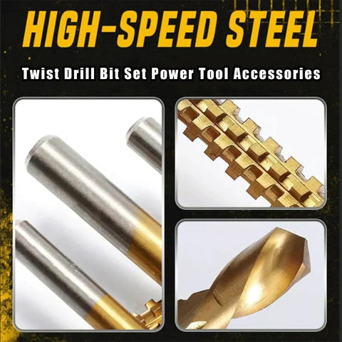 High Speed Steel Titanium Coated 6 Piece Metalworking Tool Set For Drilling, Cutting, And Carving Like A Boss With Serrated Edges For Quick Debris Discharge, Smooth Cuts, And Precision Positioning In Carbon Steel Kit, HSS twist drill bit set