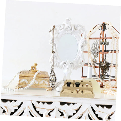 Slick Nine Grid Linen Watch Organizer Tray With Snug Padded Pillows To Keep Your Timepieces And Bling Tidy And Secure On Any Dresser Or Vanity Countertop with jewelry and mirror