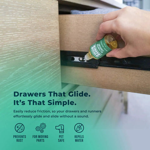 Applying SqueaksGone Lubricant 1 Oz No More Squeaks Penetrating Oil For Hinges And Garage Doors to drawer runner
