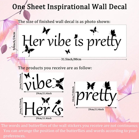 Vibe Is Pretty Butterfly Wall Decal With Inspirational Quotes For Women Office Black 31.5 X 9.4 Inch layout guide