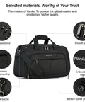 Underseat Carry On Luggage Bag For Travel Soft Lightweight Foldable Duffle Personal Item Fits Under Airline Seat For Women And Men Versatile Travel Tote showcasing material and features like zippers and straps.