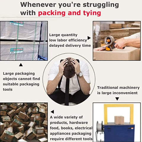 Electric Strapping Kit For 9 To 16Mm Plastic Bands With 4000Mah Battery Powered Automatic Machine Tool Heavy Duty Steel Tensioner visualizing packaging struggles.