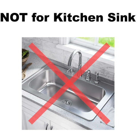 Image showing a kitchen sink with a red cross and text 'NOT for Kitchen Sink' indicating product's use for bathroom, utility sinks.