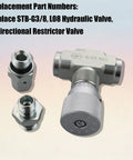 Drop In Hydraulic Speed Control Valve For Mini Excavators And Small Hydraulic Systems Sealed Internal Structure Direct Replacement With Three Eighths Inch L08 Metric Thread And M14 Fittings, shown from side with fittings