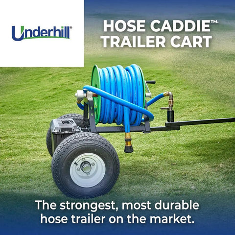Tough As Nails Heavy Duty Hose Reel Trailer Cart Caddy with green and blue hose on durable steel frame with rubber tires.