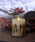 Moving Flame Pillar Candle With Lavender And Rosemary Scent, Flameless LED Battery Operated Candle on cozy decor table
