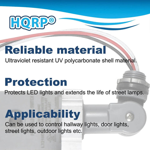 Thermal Type Photocell Light Sensor With Stem And Swivel Mount showing UV resistant material and usage details for outdoor lighting.