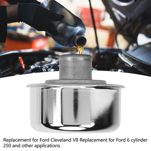 Round Valve Cover Breather Kit For SBC BBC SBF V8 Engines, Push In Breather, Oil Filler Cap Replacement, shiny metal cap